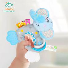 新款Happy Monkey嬰兒牙膠搖鈴寶寶手搖鈴新生兒毛絨安撫玩具